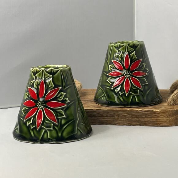 2 Vintage Enesco‎ Poinsettia Taper Candle Holders Japan - Picture 6 of 8